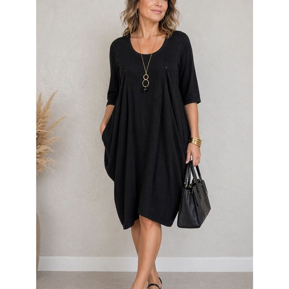 Black Casual Scoop Neck Swing Dress
